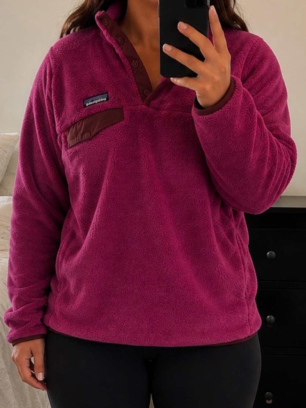 Patagonia Plush Fleece Jacket - Bright Pink with Maroon Trim